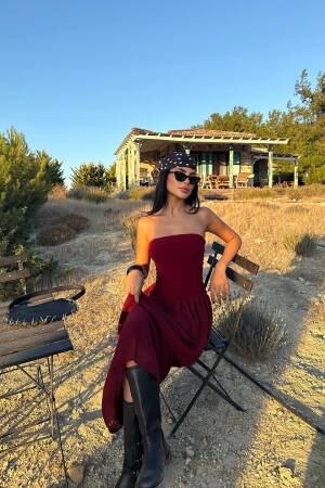 ClaretStrapless Bodycon Maxi Dress - Brand: EYYO ATELIER - Women & Kids, Baby Clothes Wholesale - Globality Store