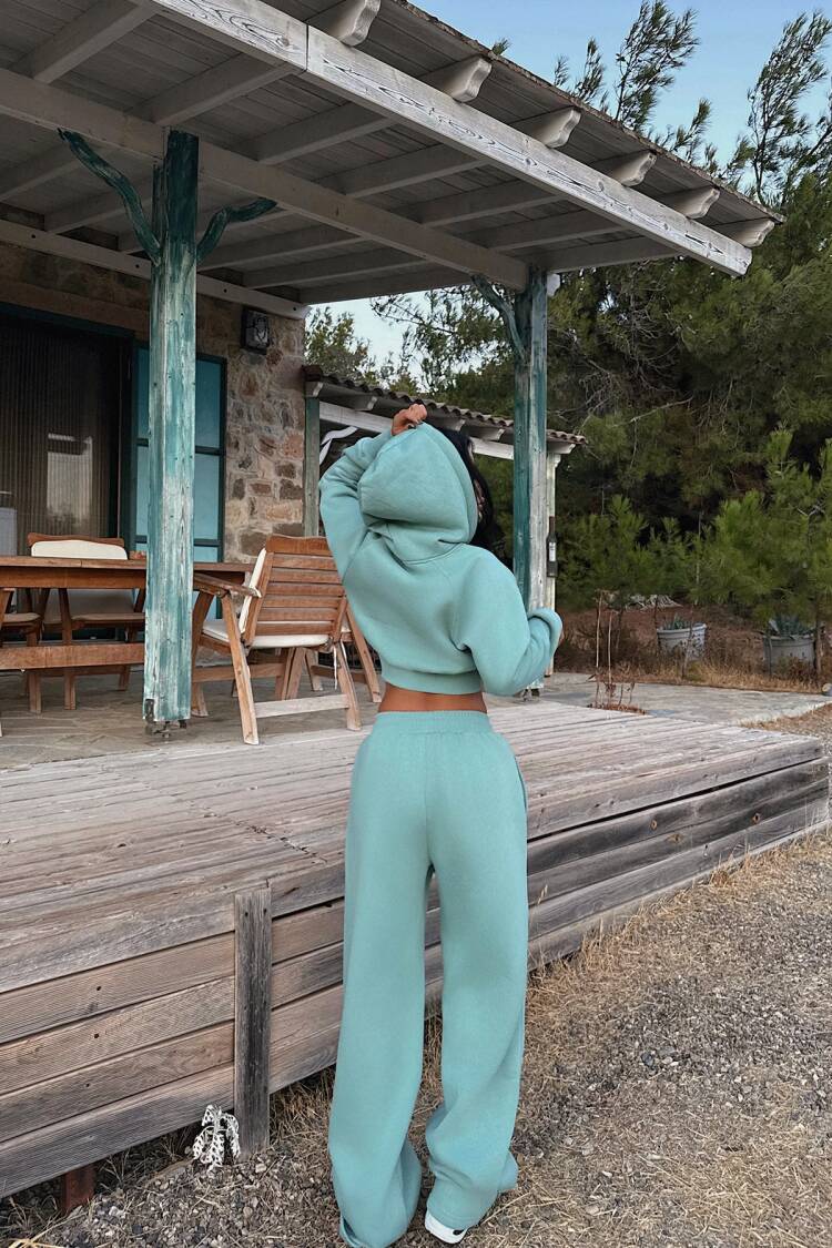 Green Tracksuit Slim Fit Hooded Jogger For Fall & Spring