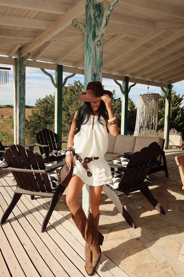 White Boho Babydoll Mini Dress With Halter Neck