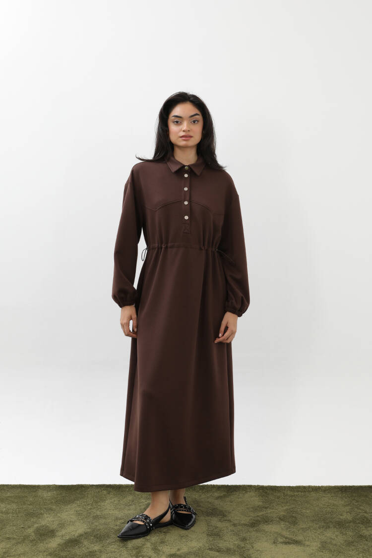 Brown Modest Elegant Floor Length Shirt Dress - Brand: Puane - Women & Kids, Baby Clothes Wholesale - Globality Store