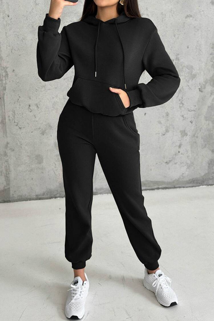 Tracksuit With Kangaroo Pocket And Hooded Neck