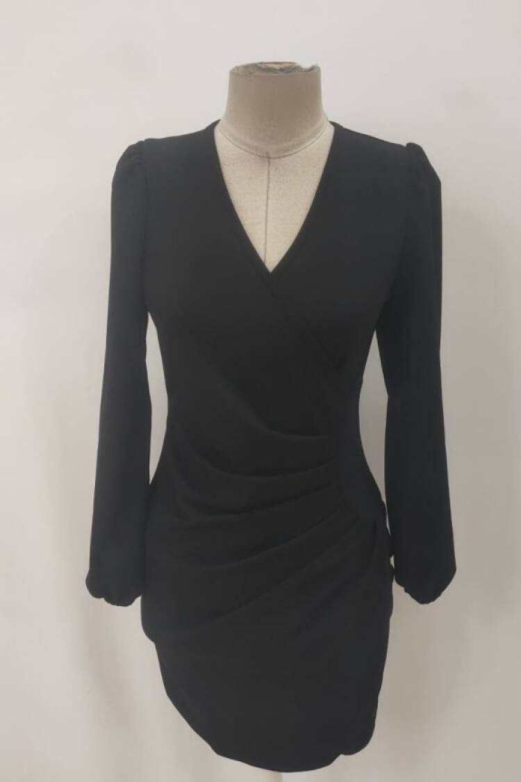 Elegant Wrap V-Neck Mini Dress With Ballon Sleeves