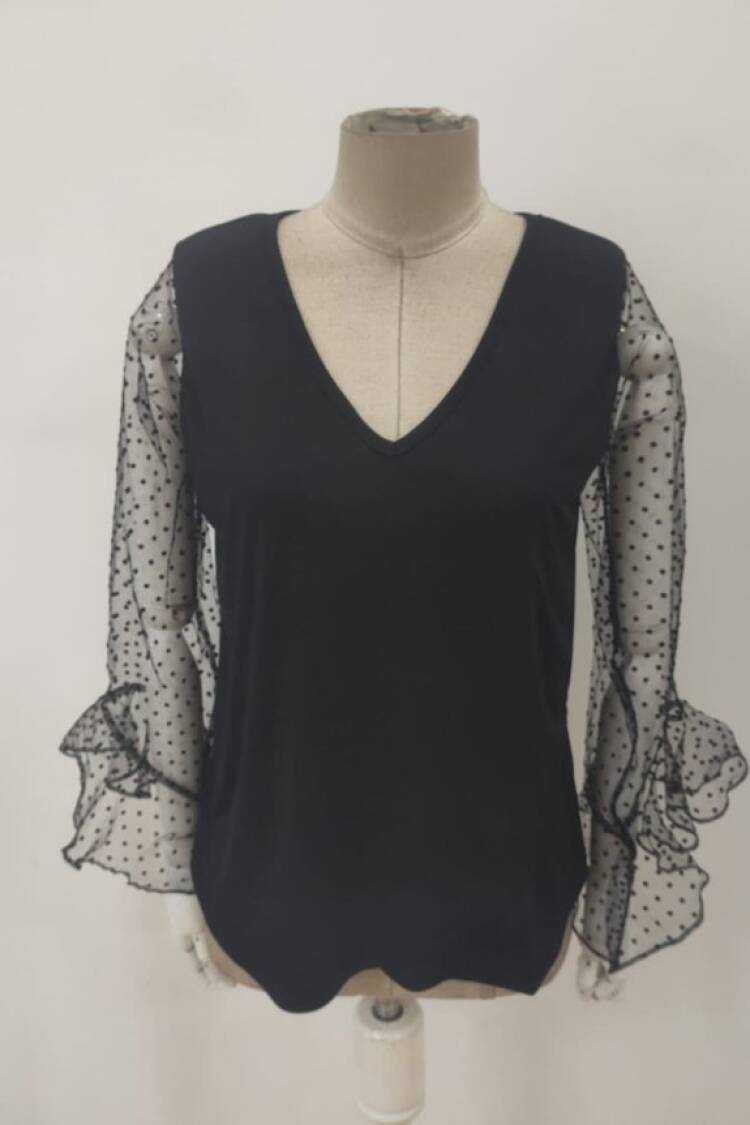 Polka Dot Elegant Ruffle Sleeve Blouse