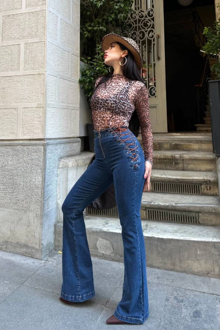 High Waist Mom Jeans With Flare Leg