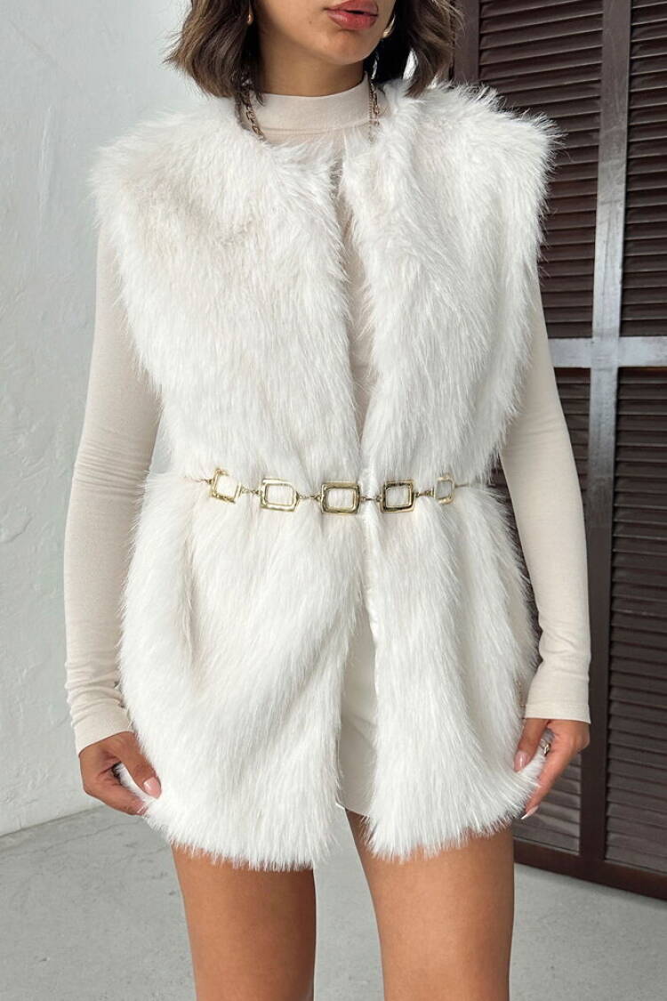 White Elegant Glam Sleeveless Jacket