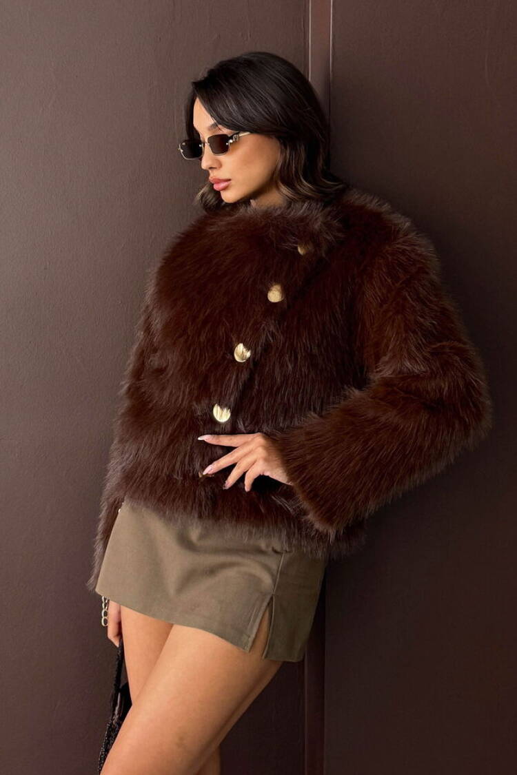 Fur Jacket With Notched Collar - Brand: Topshow - Women & Kids, Baby Clothes Wholesale - Globality Store