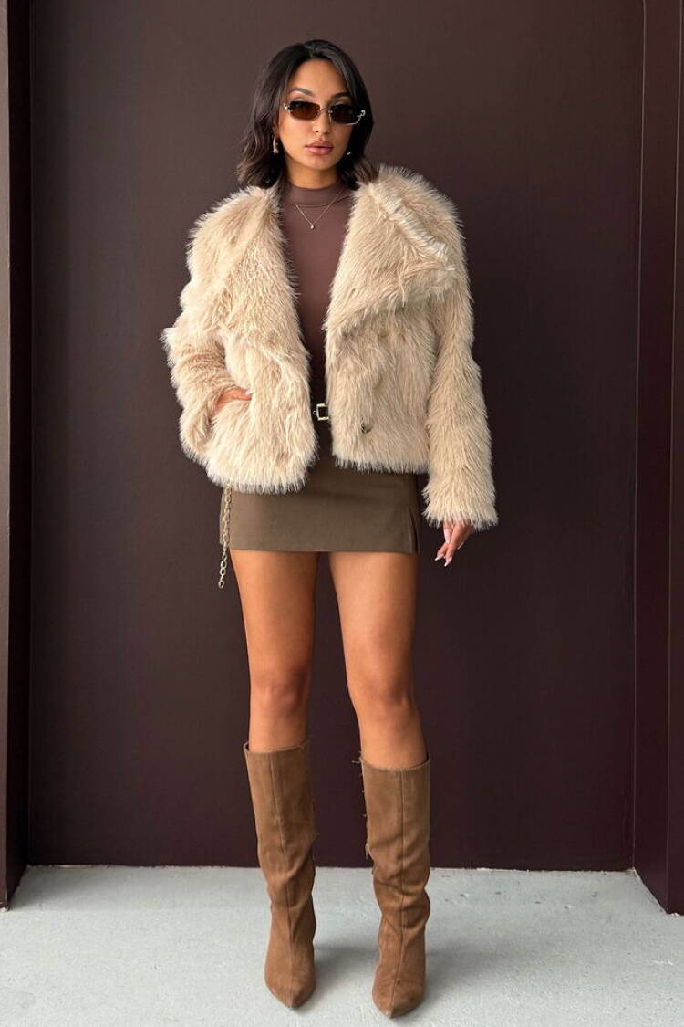 Beige Fur Jacket - Brand: Topshow - Women & Kids, Baby Clothes Wholesale - Globality Store