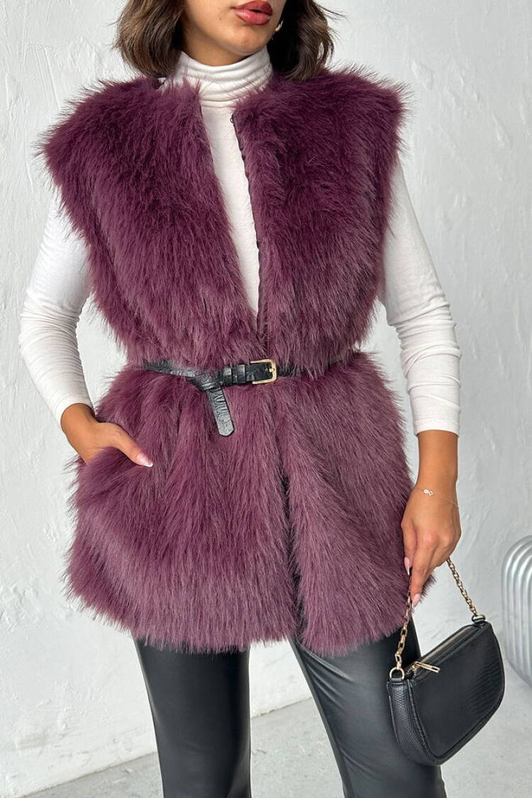 Claret Red Elegant Glam Sleeveless Tie Jacket