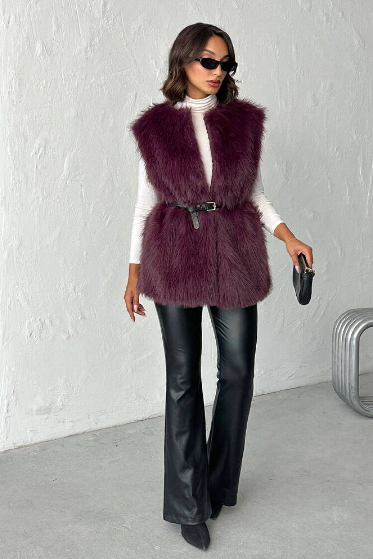 Claret Red Elegant Glam Sleeveless Tie Jacket