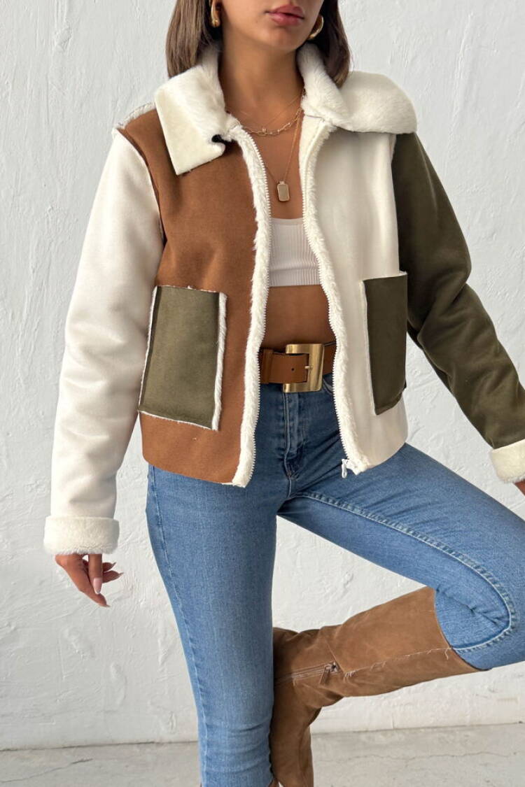 Brown Shacket Jacket With Zip Up Closure