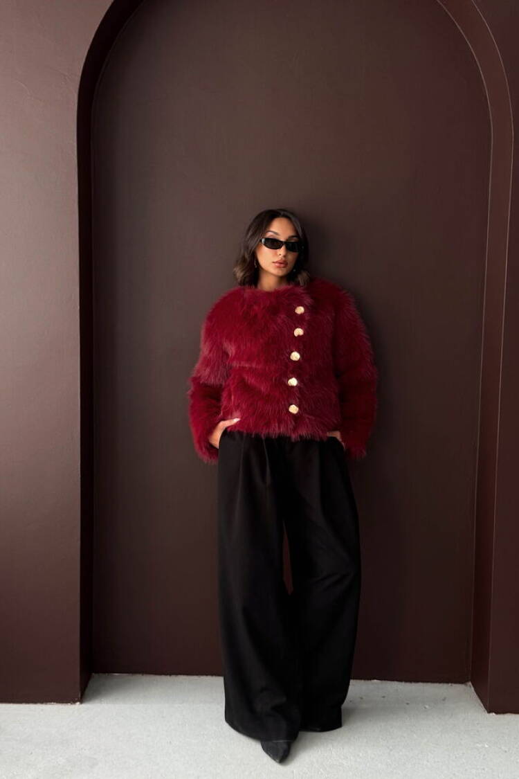 Fur Elegant Buttoned Long Sleeve Jacket