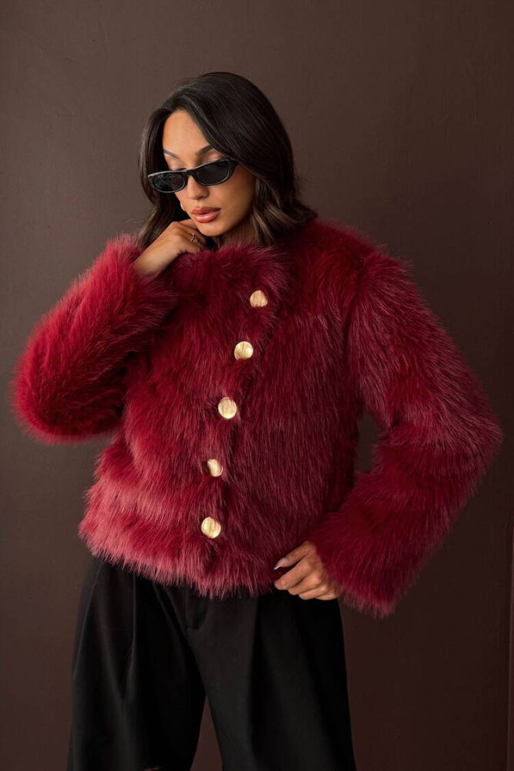 Fur Elegant Buttoned Long Sleeve Jacket - Brand: Topshow - Women & Kids, Baby Clothes Wholesale - Globality Store