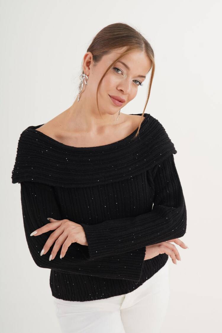 Sweater With Sequined Off Shoulder Neck - Brand: Lustrin - Women & Kids, Baby Clothes Wholesale - Globality Store