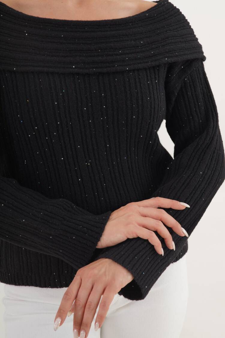 Sweater With Sequined Off Shoulder Neck