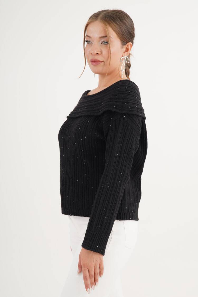 Sweater With Sequined Off Shoulder Neck