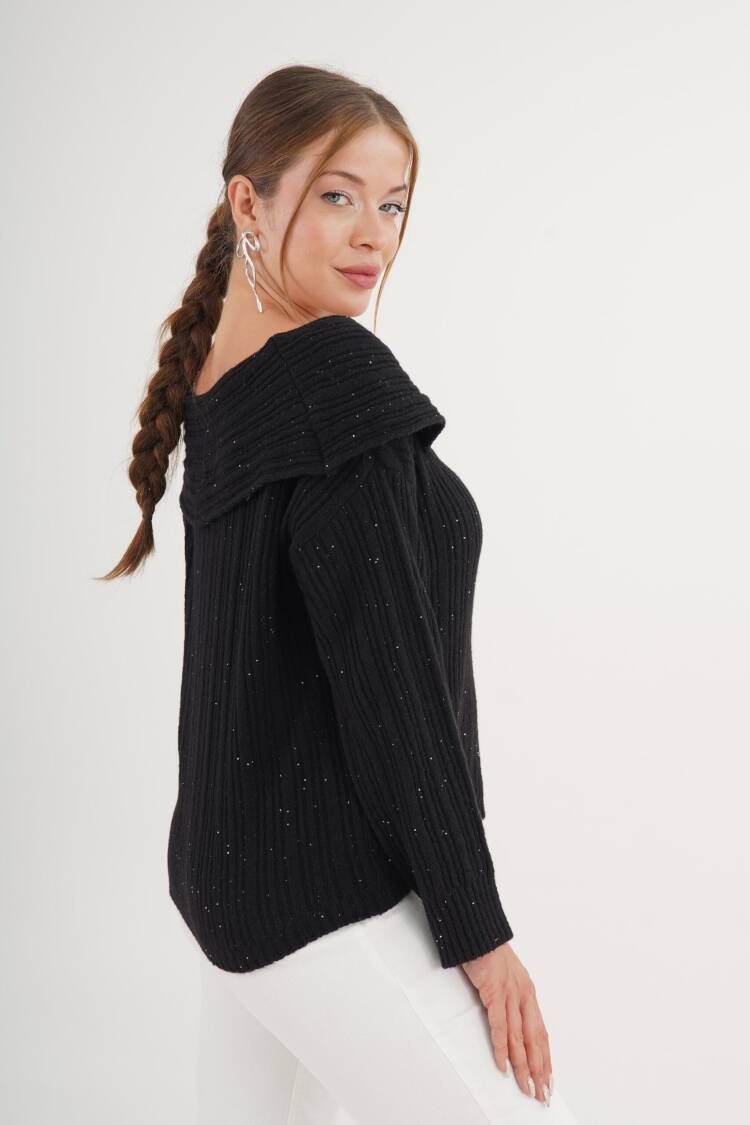 Sweater With Sequined Off Shoulder Neck