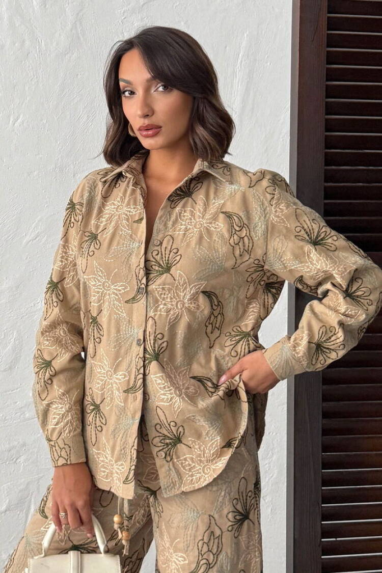 Beige Casual Ethnic Floral Shirt - Brand: Topshow - Women & Kids, Baby Clothes Wholesale - Globality Store