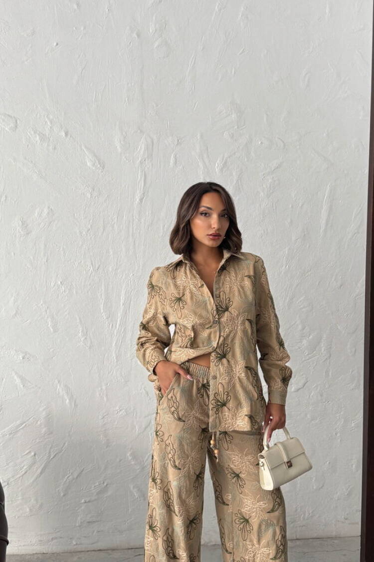 Beige Casual Ethnic Floral Shirt