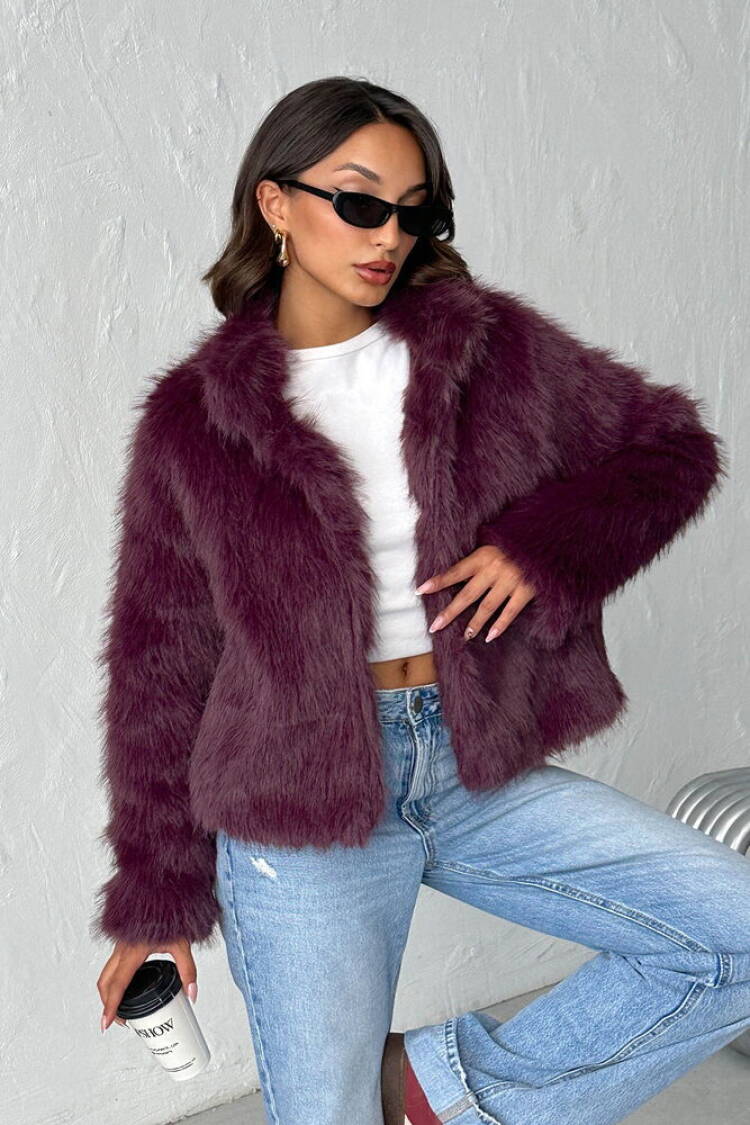 Purple Fur Jacket With Notched Collar - Brand: Topshow - Women & Kids, Baby Clothes Wholesale - Globality Store