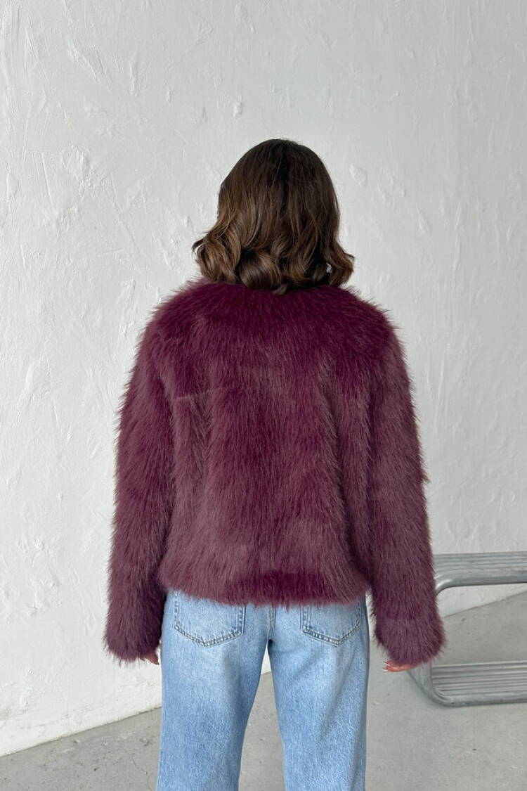 Purple Fur Jacket With Notched Collar