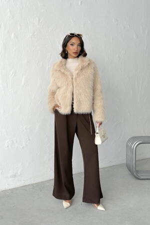 Beige Fur Crop Jacket With Notched Collar - Elegant & Glam - Brand: Topshow - Women & Kids, Baby Clothes Wholesale - Globality Store