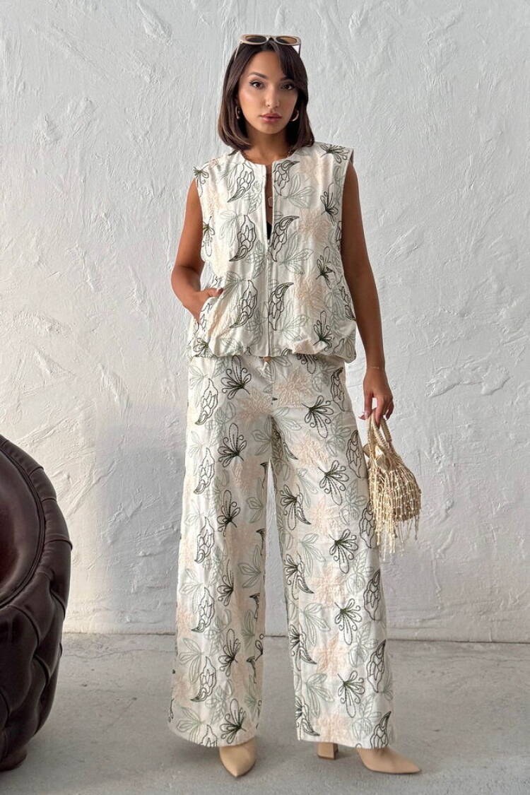 Beige Palazzo Pants With Floral Design - Brand: Topshow - Women & Kids, Baby Clothes Wholesale - Globality Store