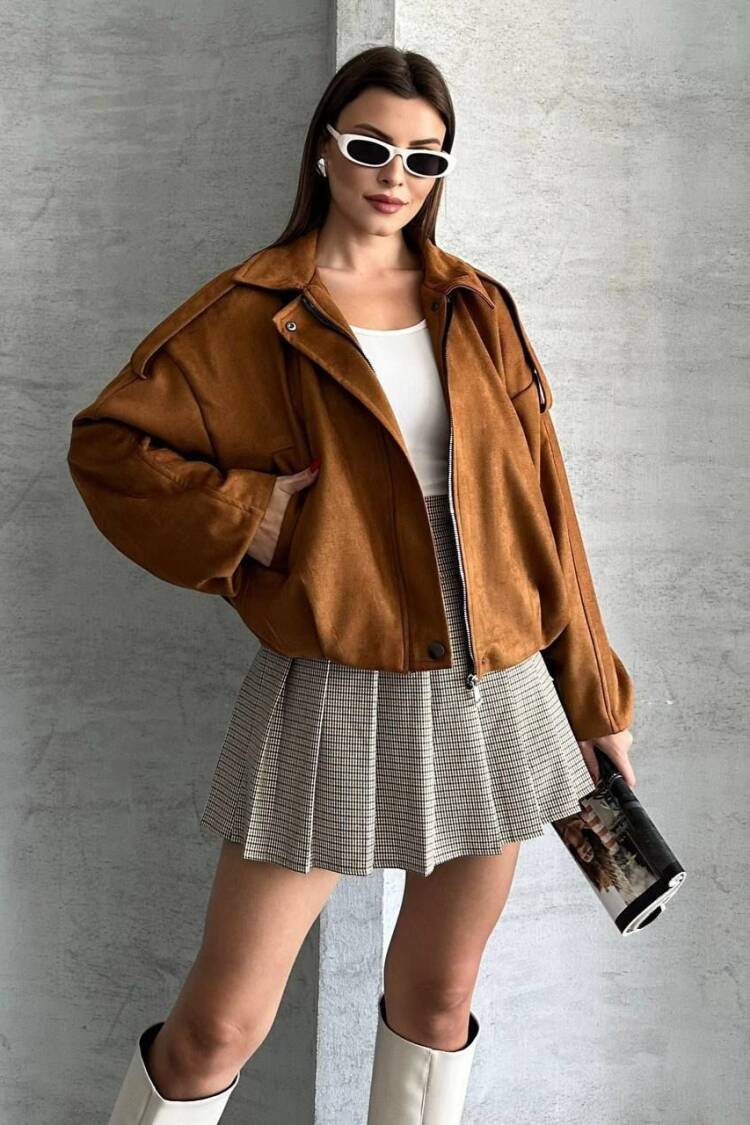 Bomber Jacket With Zip Up Closure