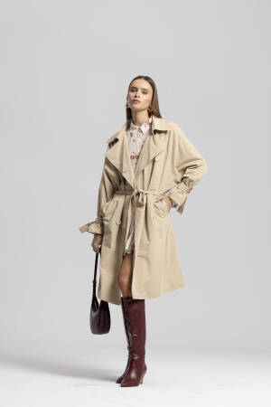 Beige Trenchcoat Elegant Single-Breasted Wrapover - Brand: Cream Rouge - Women & Kids, Baby Clothes Wholesale - Globality Store