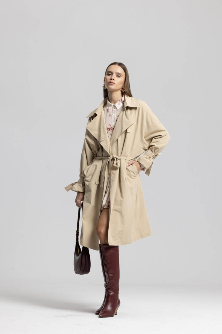 Beige Trenchcoat Elegant Single-Breasted Wrapover - Brand: Cream Rouge - Women & Kids, Baby Clothes Wholesale - Globality Store