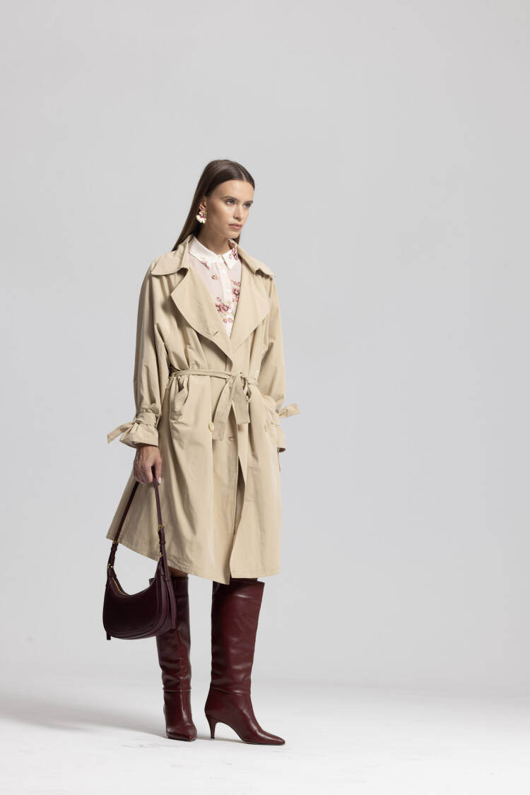 Beige Trenchcoat Elegant Single-Breasted Wrapover