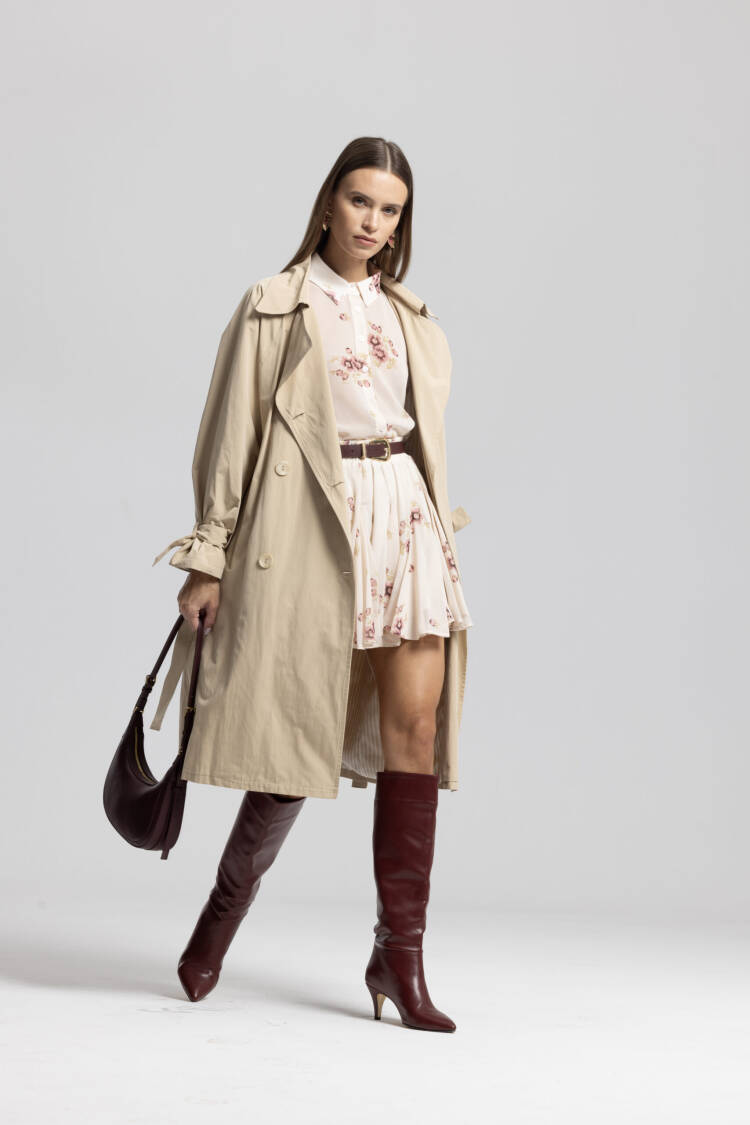 Beige Trenchcoat Elegant Single-Breasted Wrapover