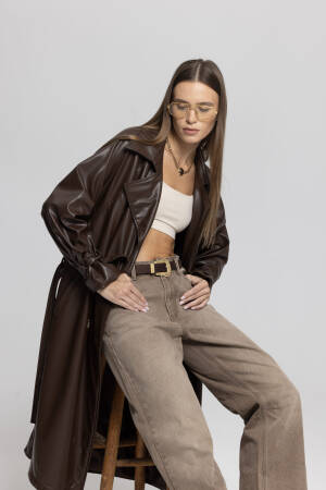 Brown Trenchcoat - Casual Elegant Glam Wrapover - Brand: Cream Rouge - Women & Kids, Baby Clothes Wholesale - Globality Store