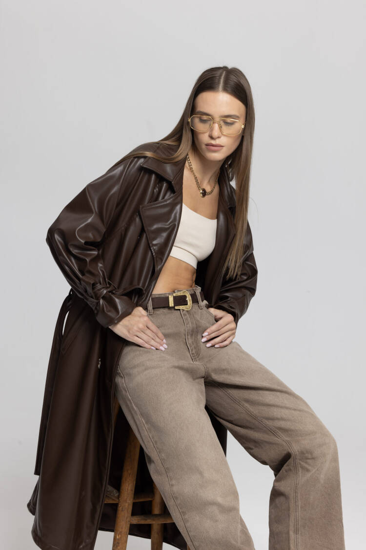 Brown Trenchcoat - Casual Elegant Glam Wrapover - Brand: Cream Rouge - Women & Kids, Baby Clothes Wholesale - Globality Store
