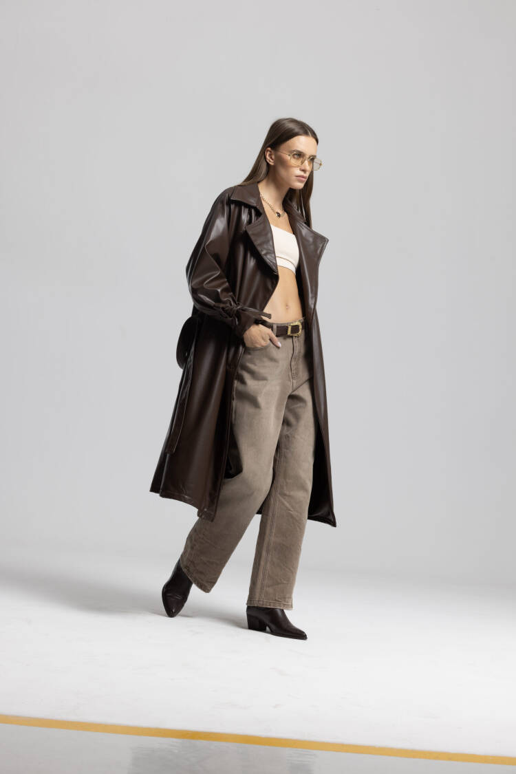 Brown Trenchcoat - Casual Elegant Glam Wrapover