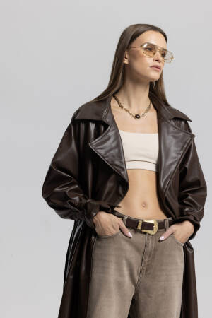 Brown Trenchcoat - Casual Elegant Glam Wrapover - Brand: Cream Rouge - Women & Kids, Baby Clothes Wholesale - Globality Store