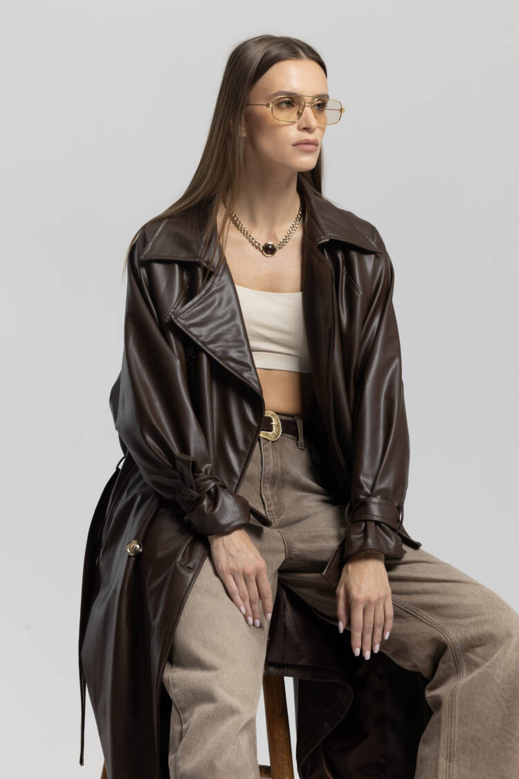 Brown Trenchcoat - Casual Elegant Glam Wrapover