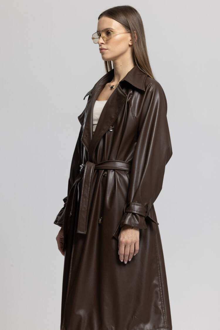 Brown Trenchcoat - Casual Elegant Glam Wrapover