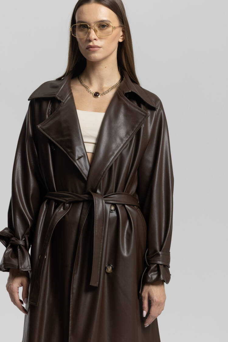 Brown Trenchcoat - Casual Elegant Glam Wrapover