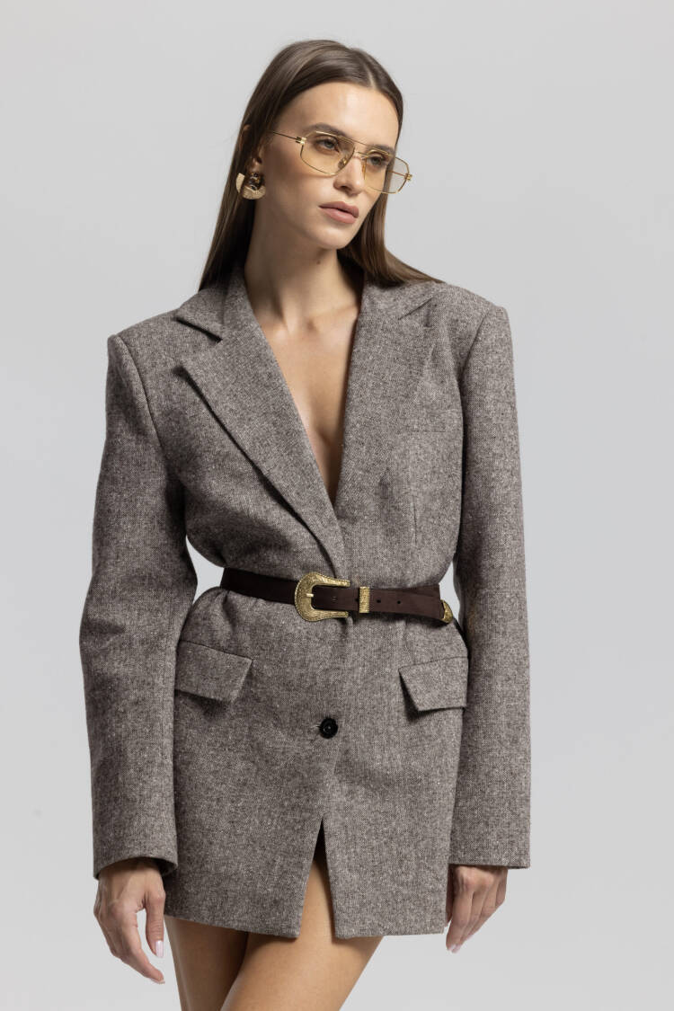 Brown Elegant Single-Breasted Blazer Jacket - Brand: Cream Rouge - Women & Kids, Baby Clothes Wholesale - Globality Store