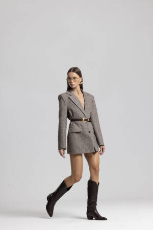 Brown Elegant Single-Breasted Blazer Jacket - Brand: Cream Rouge - Women & Kids, Baby Clothes Wholesale - Globality Store