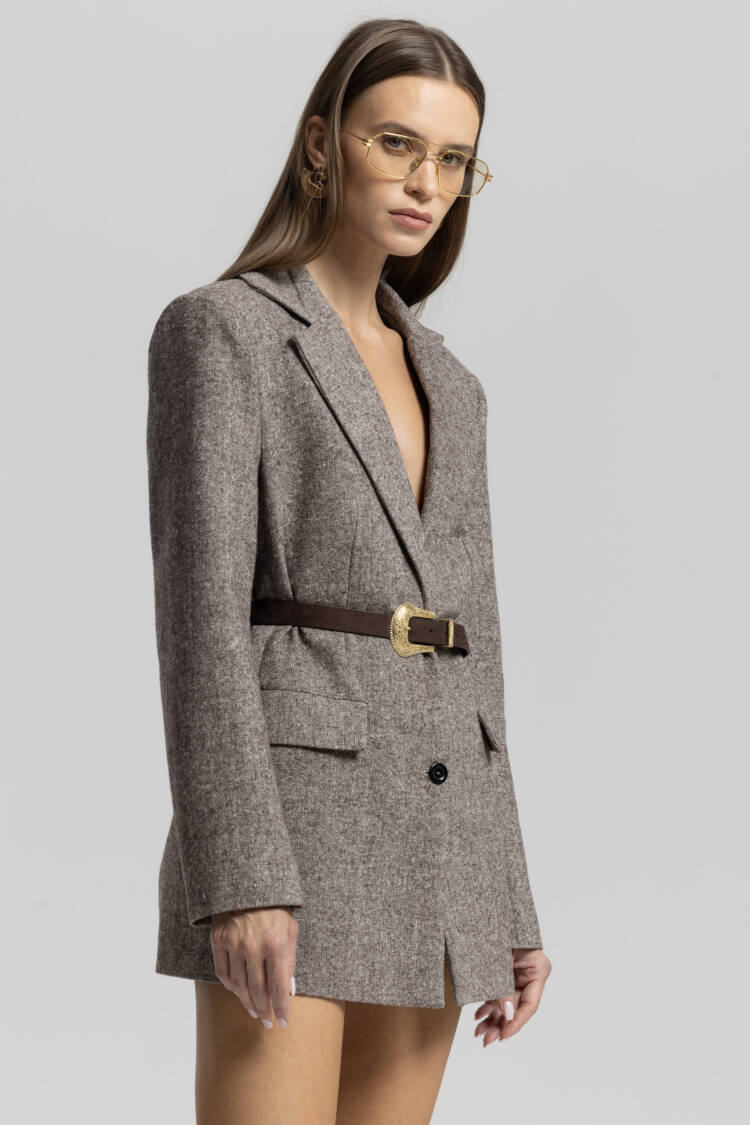 Brown Elegant Single-Breasted Blazer Jacket