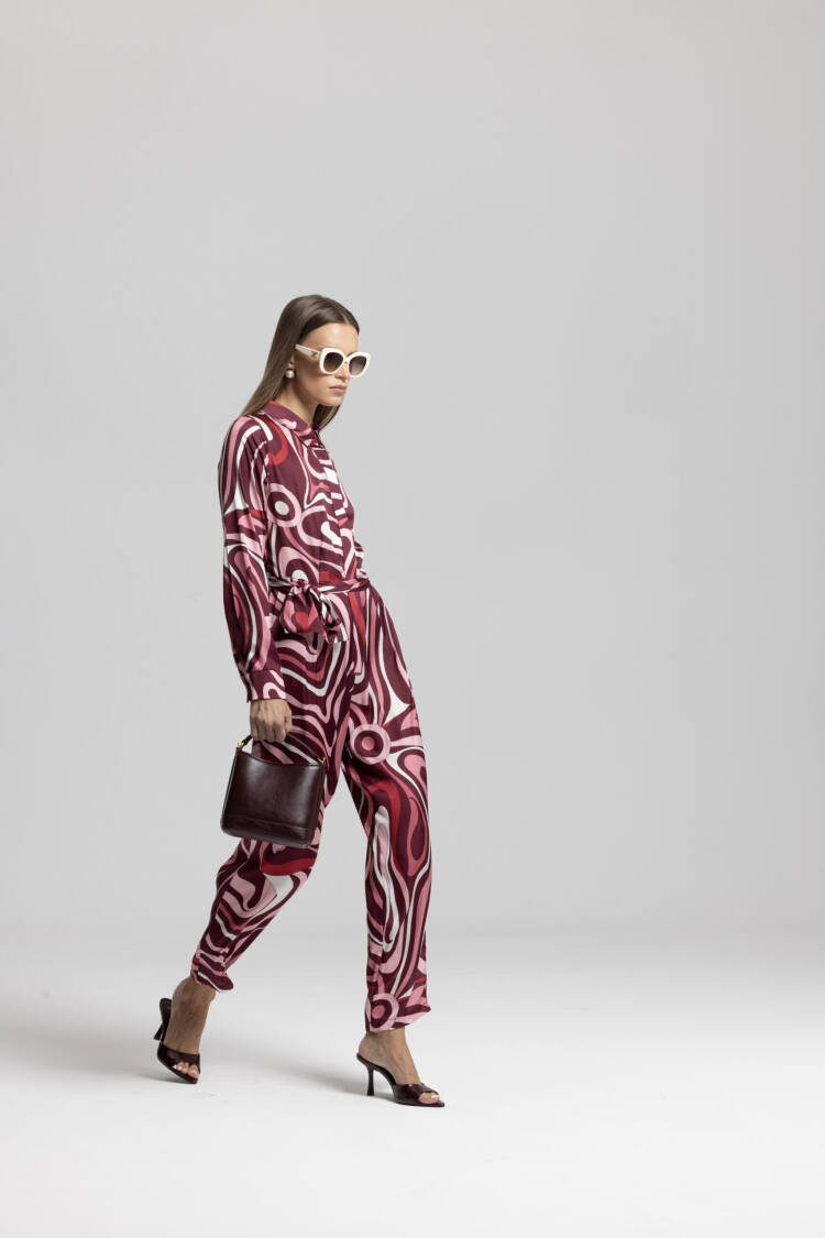 Red Retro Marble Shirt Jumpsuit