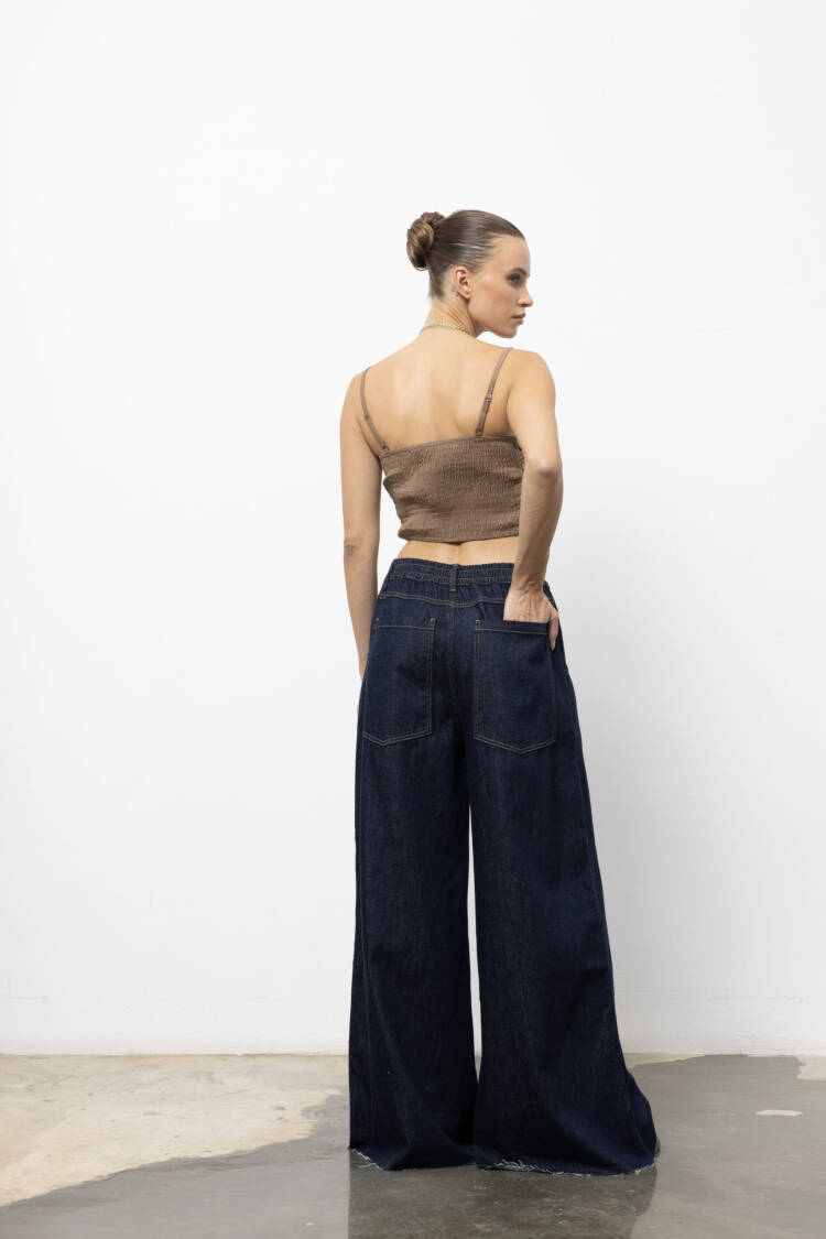 Blue Retro Casual Streetwear Palazzo Pants