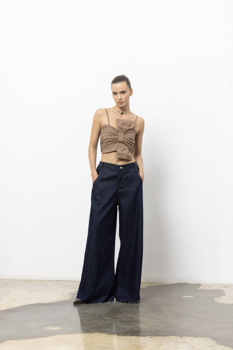 Blue Retro Casual Streetwear Palazzo Pants