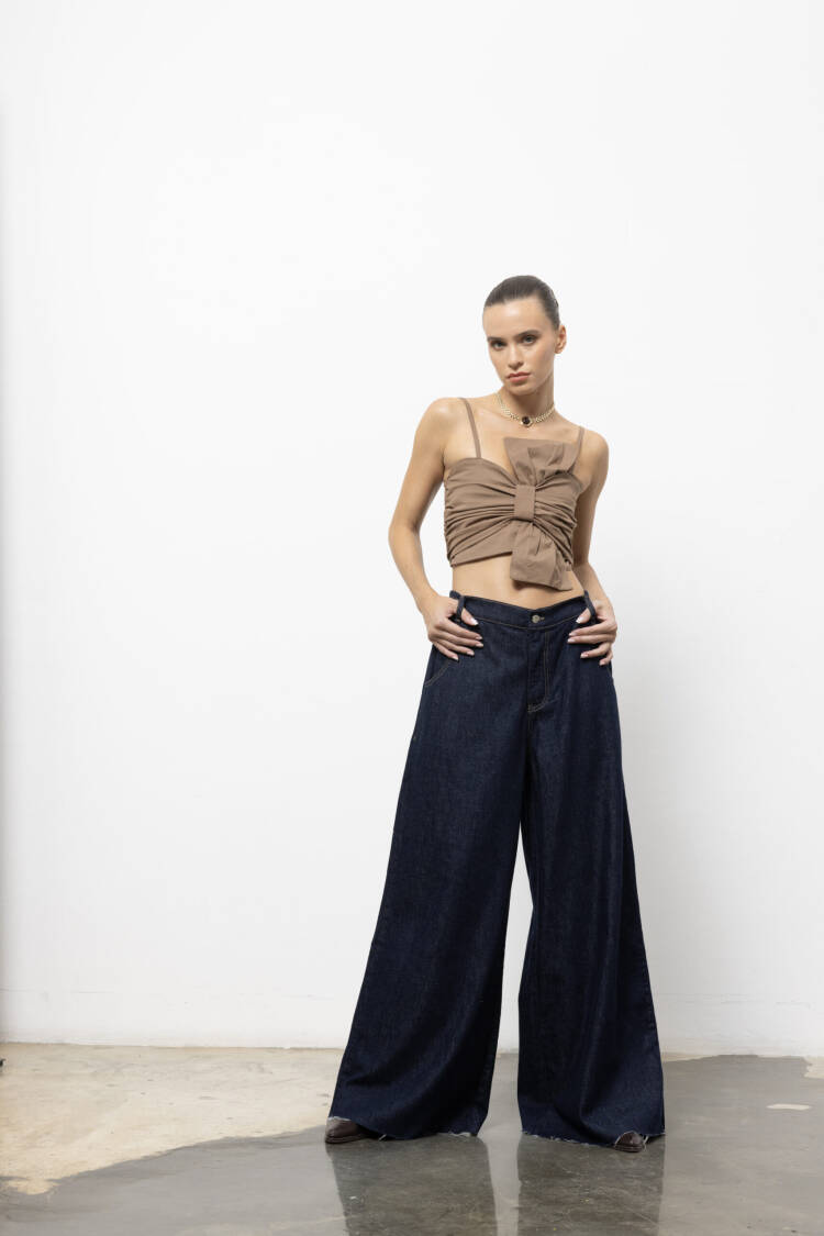 Blue Retro Casual Streetwear Palazzo Pants