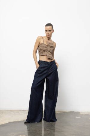 Blue Retro Casual Streetwear Palazzo Pants - Brand: Cream Rouge - Women & Kids, Baby Clothes Wholesale - Globality Store