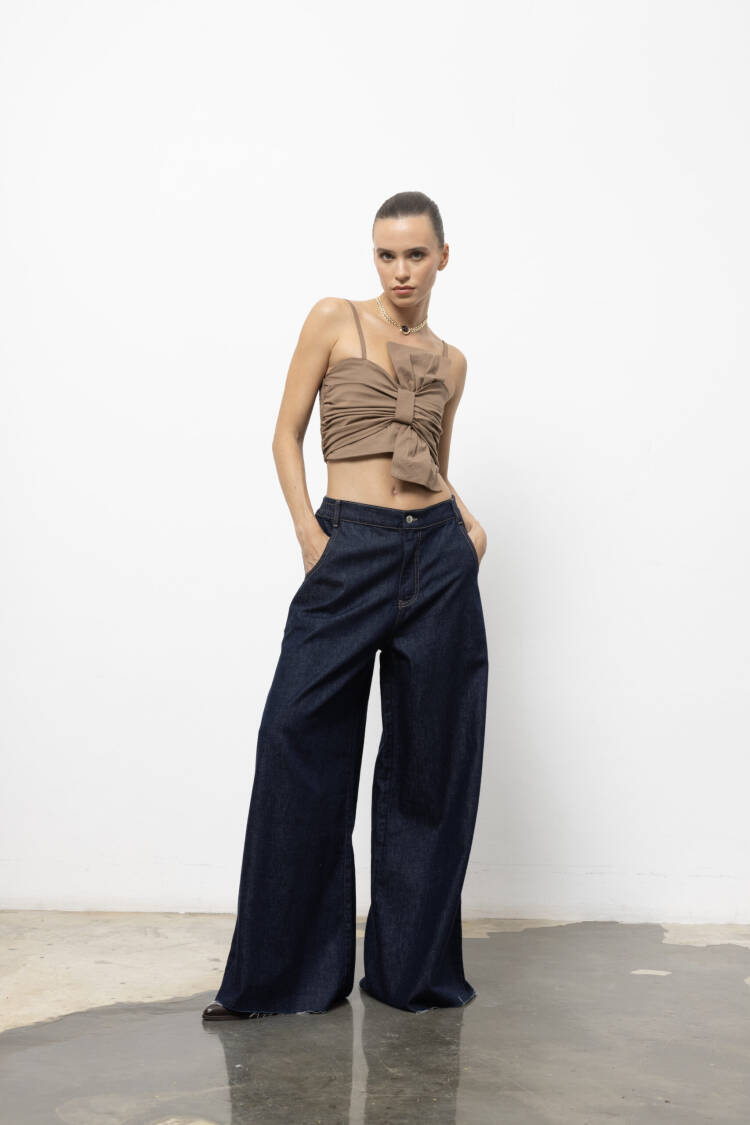 Blue Retro Casual Streetwear Palazzo Pants