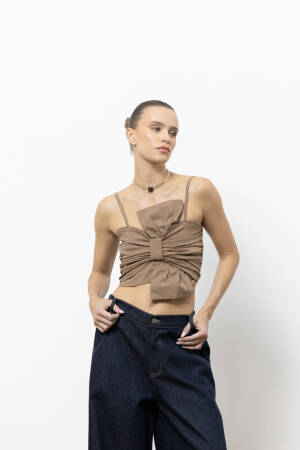 Khaki Crop Top Slim Fit Strapless Cap Sleeve - Brand: Cream Rouge - Women & Kids, Baby Clothes Wholesale - Globality Store