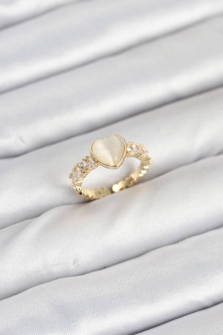 Brass Gold Color Zircon Stone Heart Women Ring - Brand: Ebijuteri - Women & Kids, Baby Clothes Wholesale - Globality Store