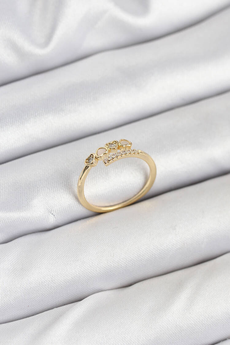 Women's Ring With Brass Gold Color Heart Detailed Zircon Stone - Brand: Ebijuteri - Women & Kids, Baby Clothes Wholesale - Globality Store
